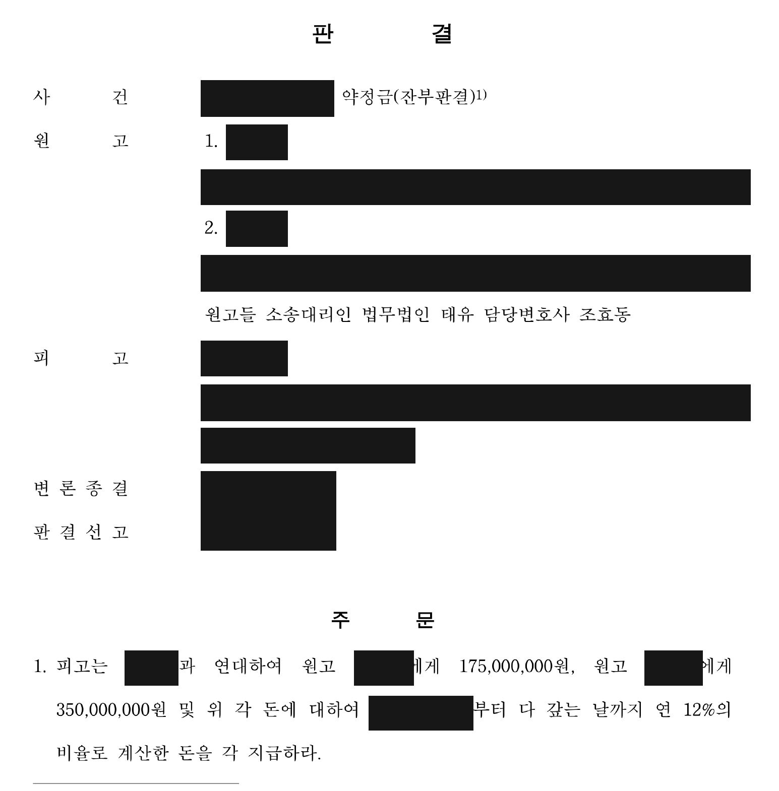 소개자 잔부판결 주문