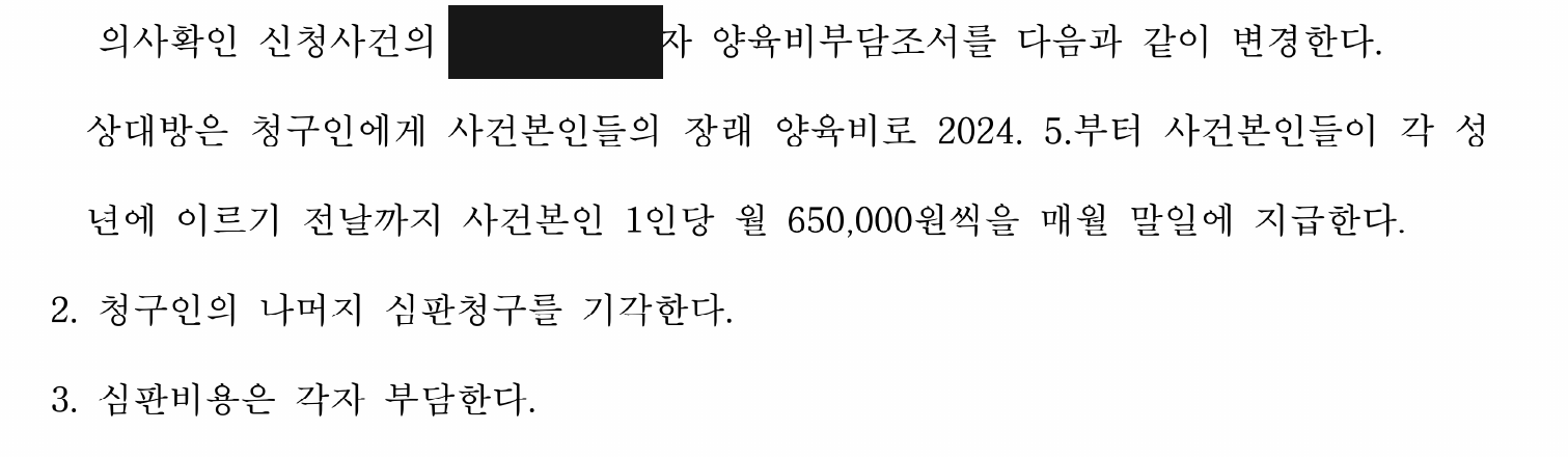 익명 장래 양육비·나머지 기각·비용 주문