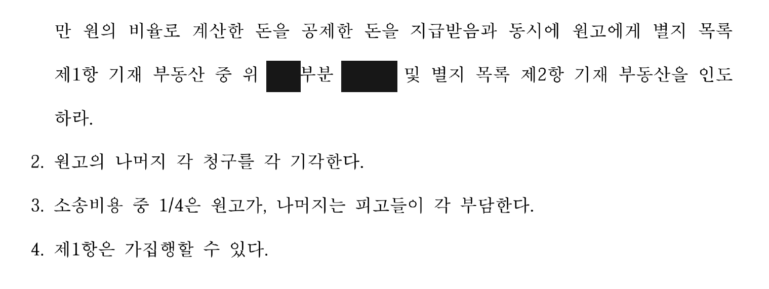 개인정보를 가린 상가 인도 판결문의 주문 계속