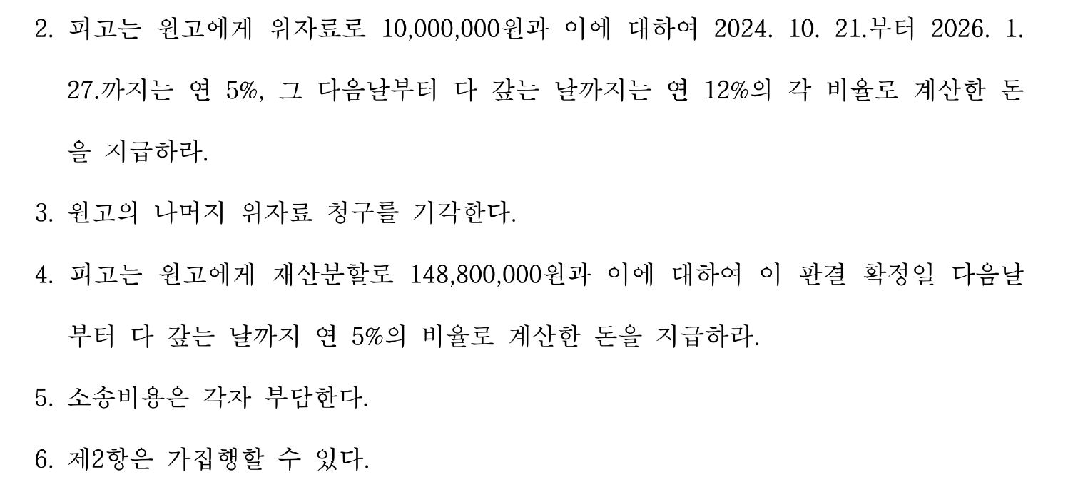 익명 위자료·재산분할·기각·비용·가집행 주문