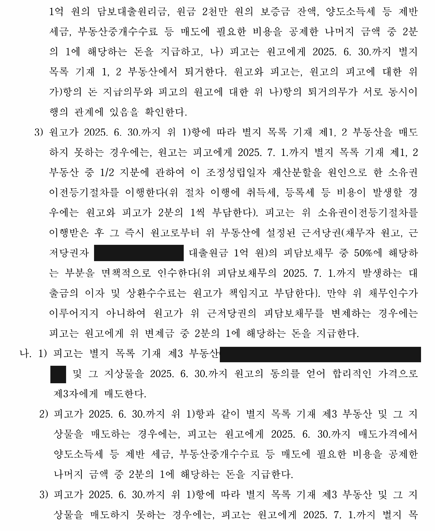 공제·퇴거·미매도 시 지분 이전과 채무 인수 조건