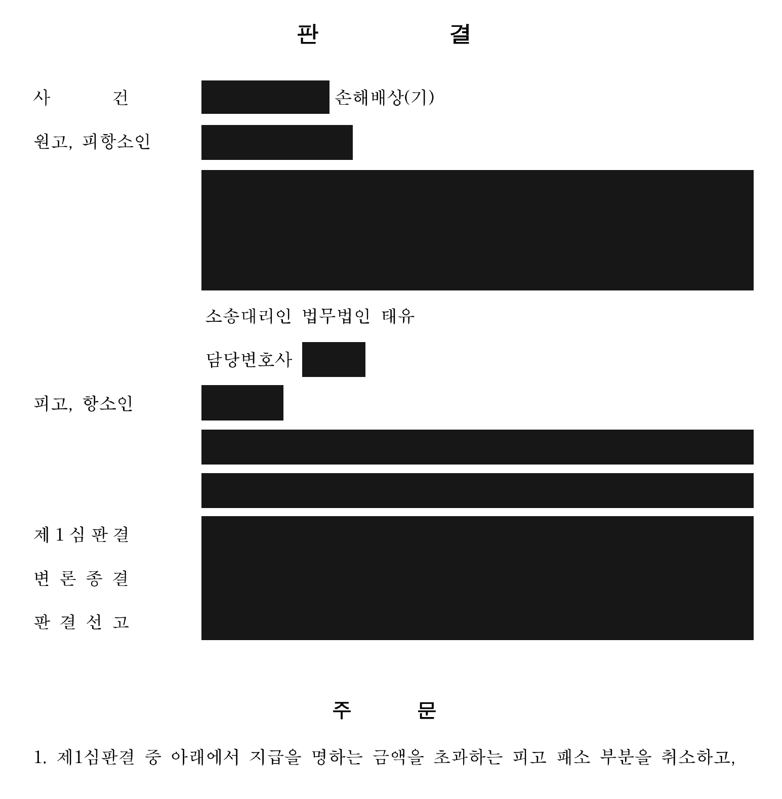 개인정보를 가린 침수 손해 1,772만 2,070원 배상 판결 주문1
