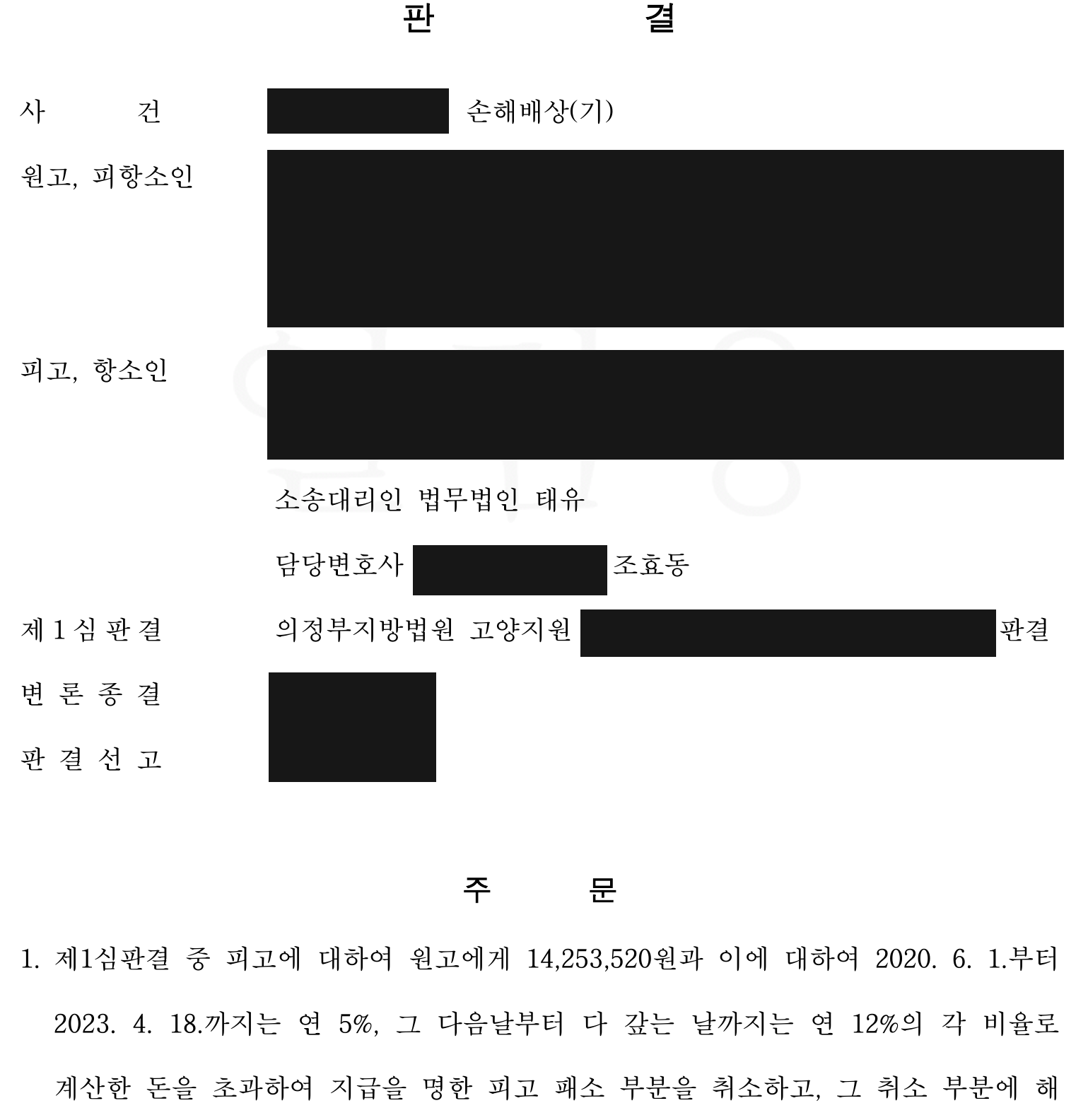 익명 항소심 초과 지급 부분 취소 주문